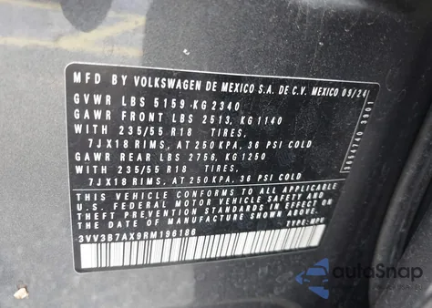 2024 Volkswagen Tiguan 2.0T Se/2.0T Wolfsburg Edition from USA, damaged, VIN 3VV3B7AX9RM196186